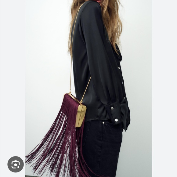 Zara Handbags - Zara NWT fringe clutch gold burgundy bag 6635/410